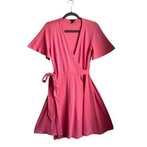Ann Taylor 6 Pink Wrap Dress Short Sleeve Flowy Feminine Preppy